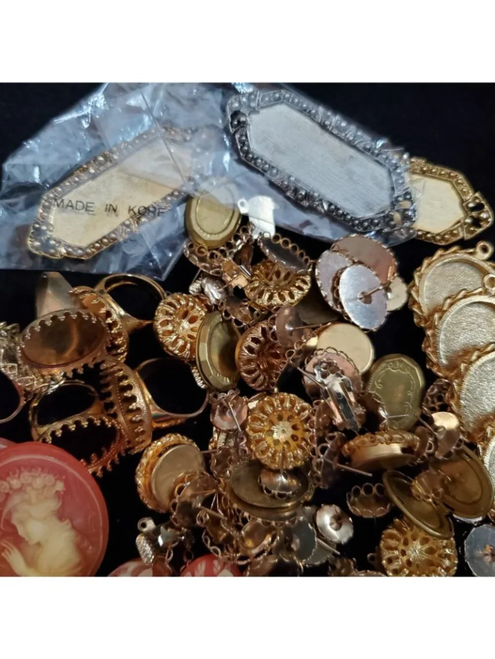 Vintage Cameo Lot Cabochon Settings Acrylic Metal Brooch Ring Earrings DYI Craft